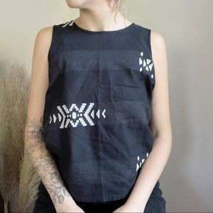Eileen Fisher Geometric Pattern Black Tank Top